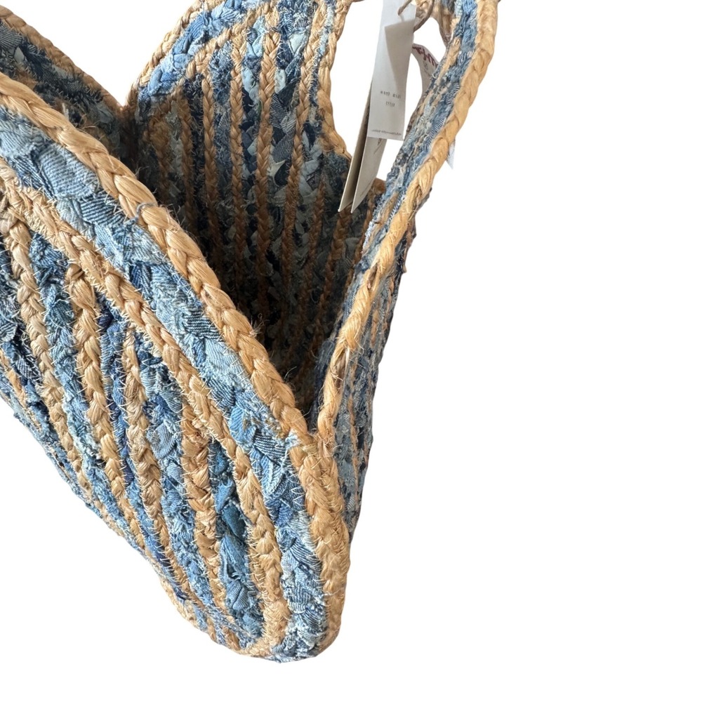 Antik Kraft Jute Natural Fiber Denim Braided Inserts Large Summer Tote Bag NWT - Picture 5 of 6